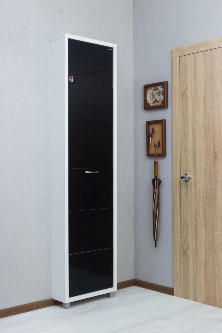 Обувница Люкс Твикс 5 секций белый шагрень/стекло черное